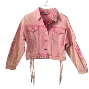 Blue B Collection Women‎ Pink Acid Wash Denim Jacket Woven Crop Size Sm